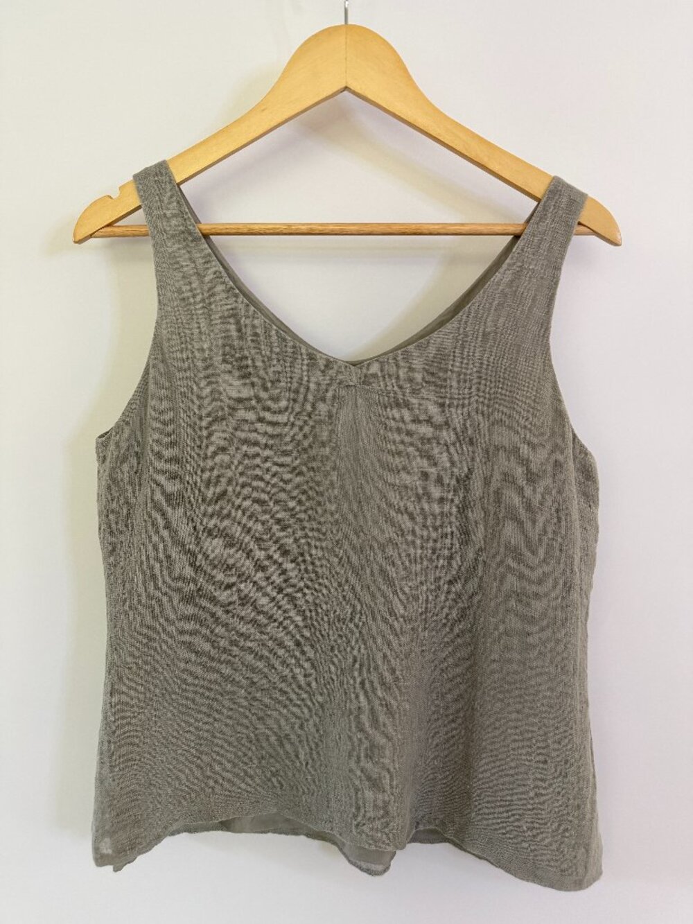 EILEEN FISHER Gray Linen Silk Lined V-Neck Tank Top Medium